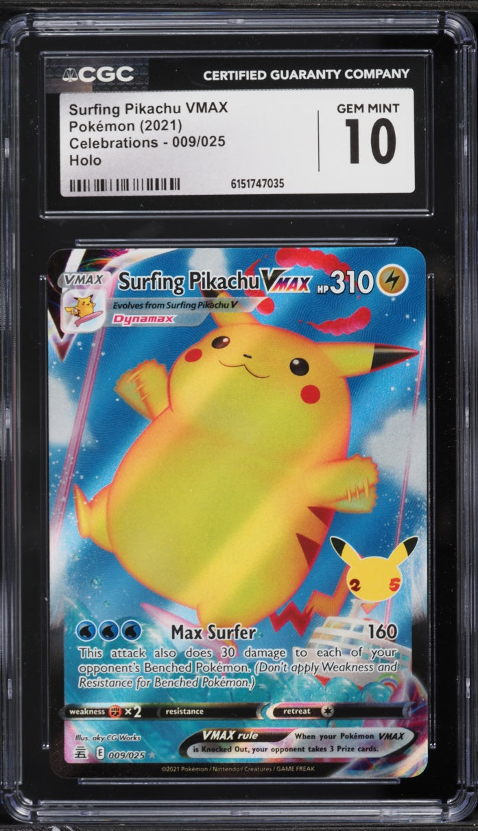 2021 Pokemon Celebrations Surfing Pikachu VMAX #009 CGC 10