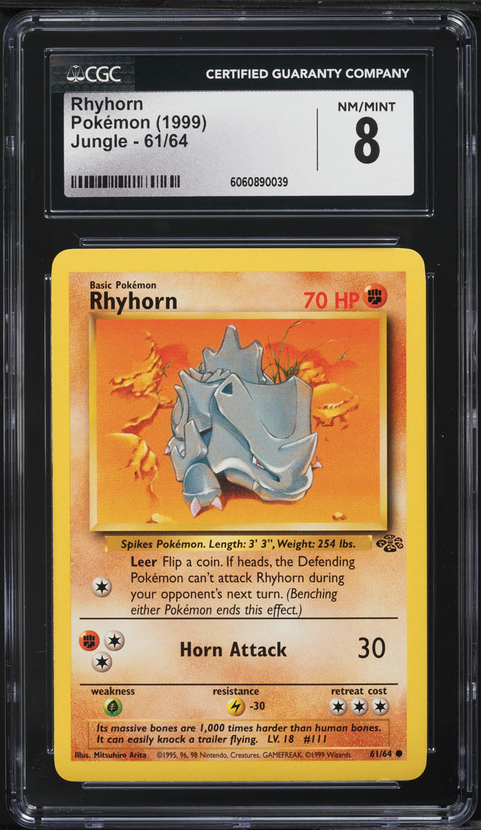 1999 Pokemon Jungle Rhyhorn #61 CGC 8 NM-MT