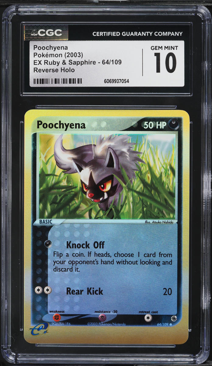 2003 Pokemon EX Ruby & Sapphire Reverse Holo Poochyena #64 CGC 10 GEM MINT