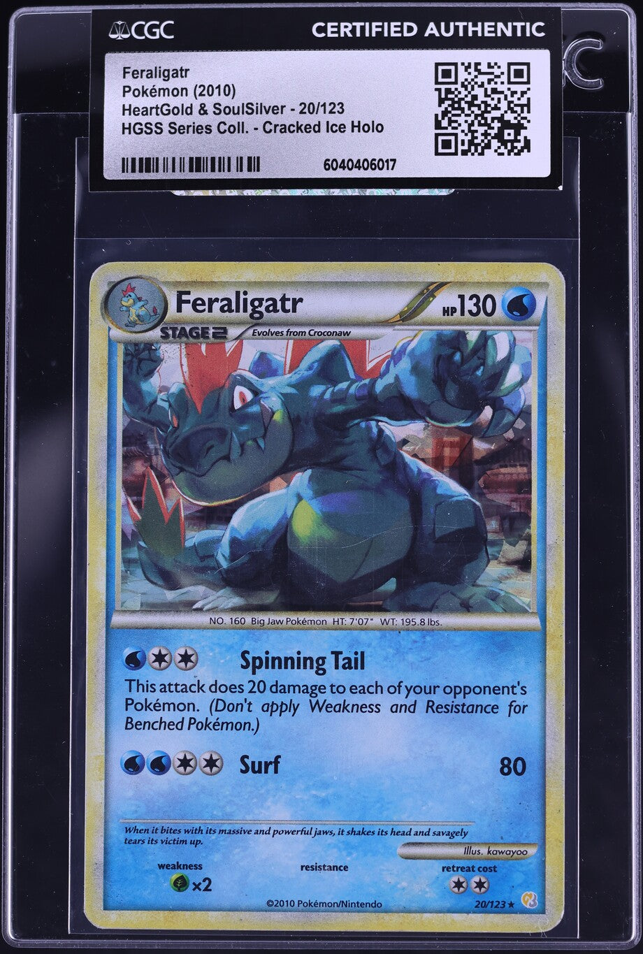 2010 Pokemon HGSS Series Collection Cracked Ice Holo Feraligatr #20 CGC AUTH