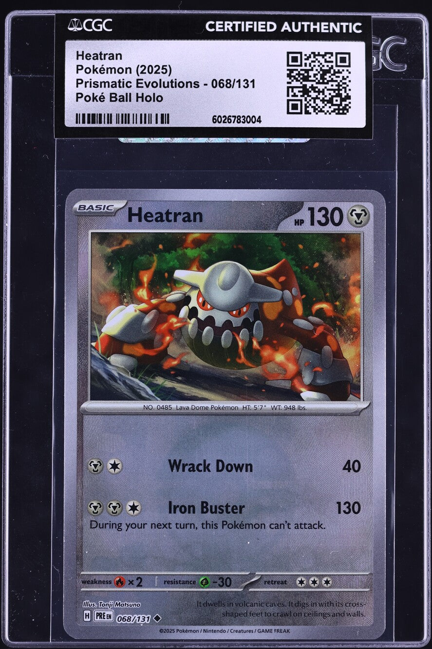2025 Pokemon SV Prismatic Evolutions Poke Ball Holo Heatran #68 CGC AUTH