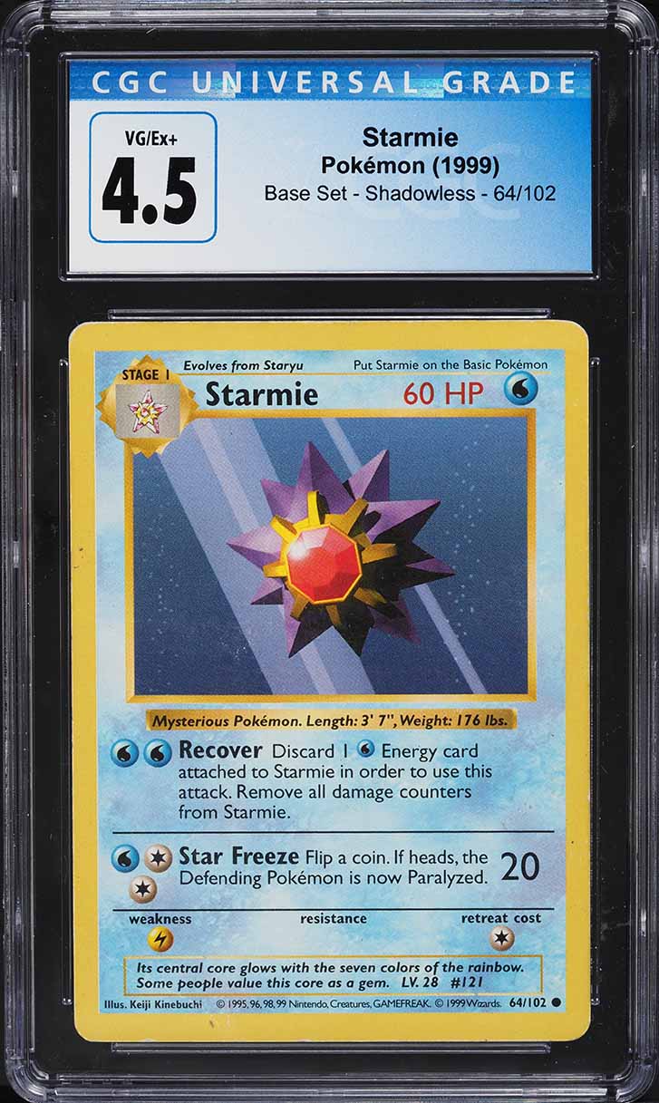 1999 Pokemon Base Set Shadowless Starmie #64 CGC 4.5 VGEX+