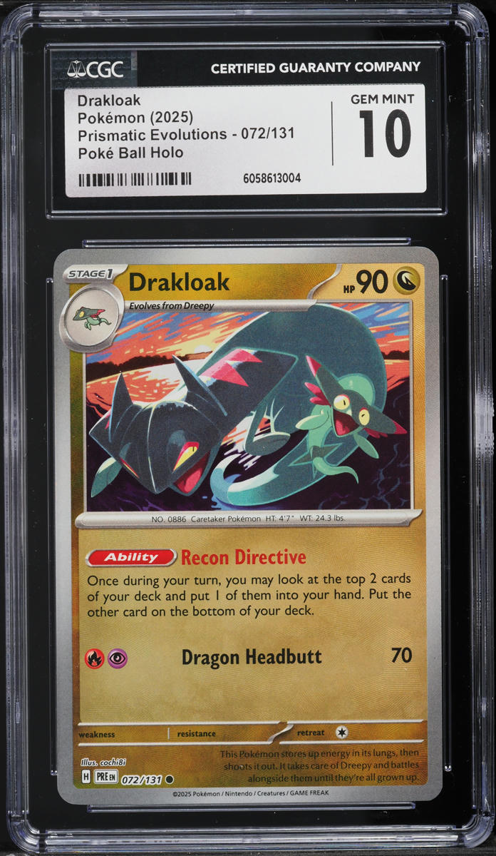 2025 Pokemon SV Prismatic Evolutions Poke Ball Holo Drakloak #72 CGC 10 GEM MINT
