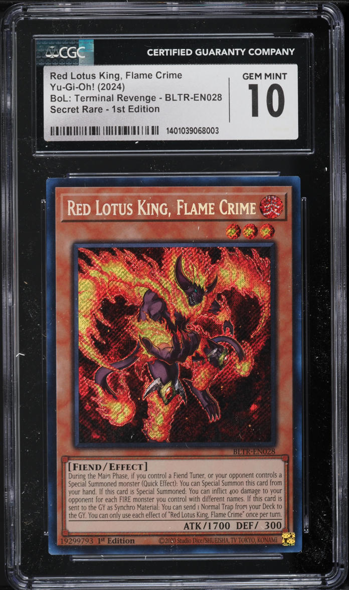 2024 Yu-Gi-Oh! BLTR 1st Edition Red Lotus King, Flame Crime #BLTR-EN028 CGC 10