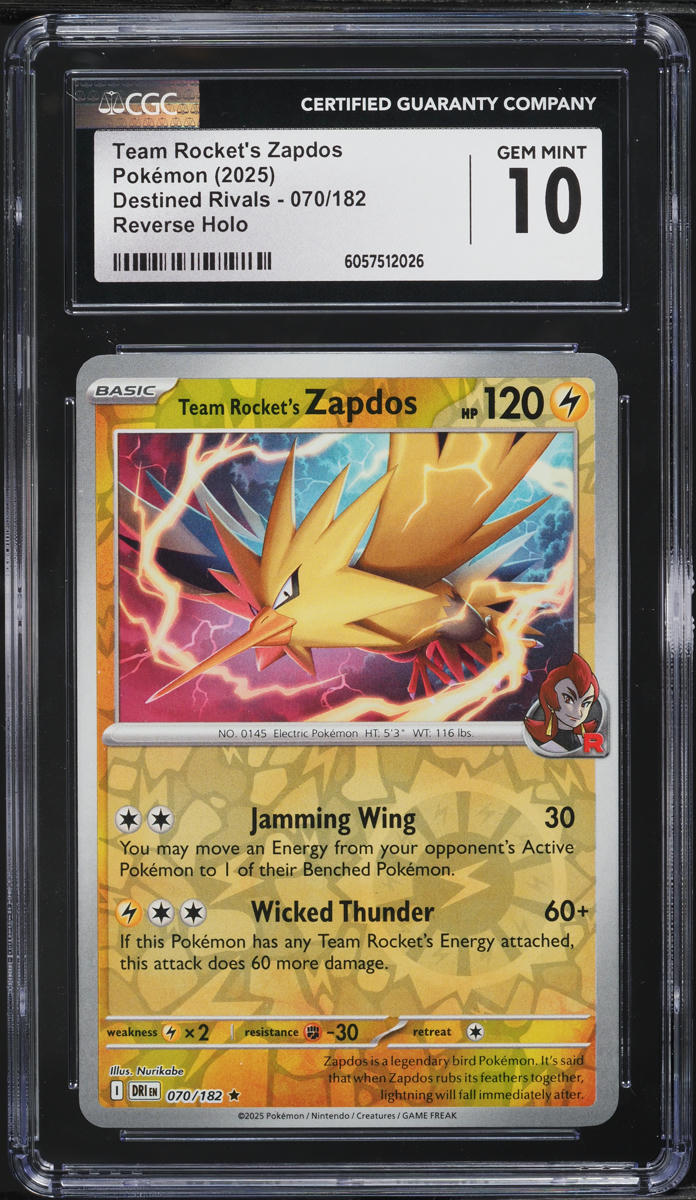 2025 Pokemon SV Destined Rivals Reverse Holo Team Rocket's Zapdos #70 CGC 10 GEM