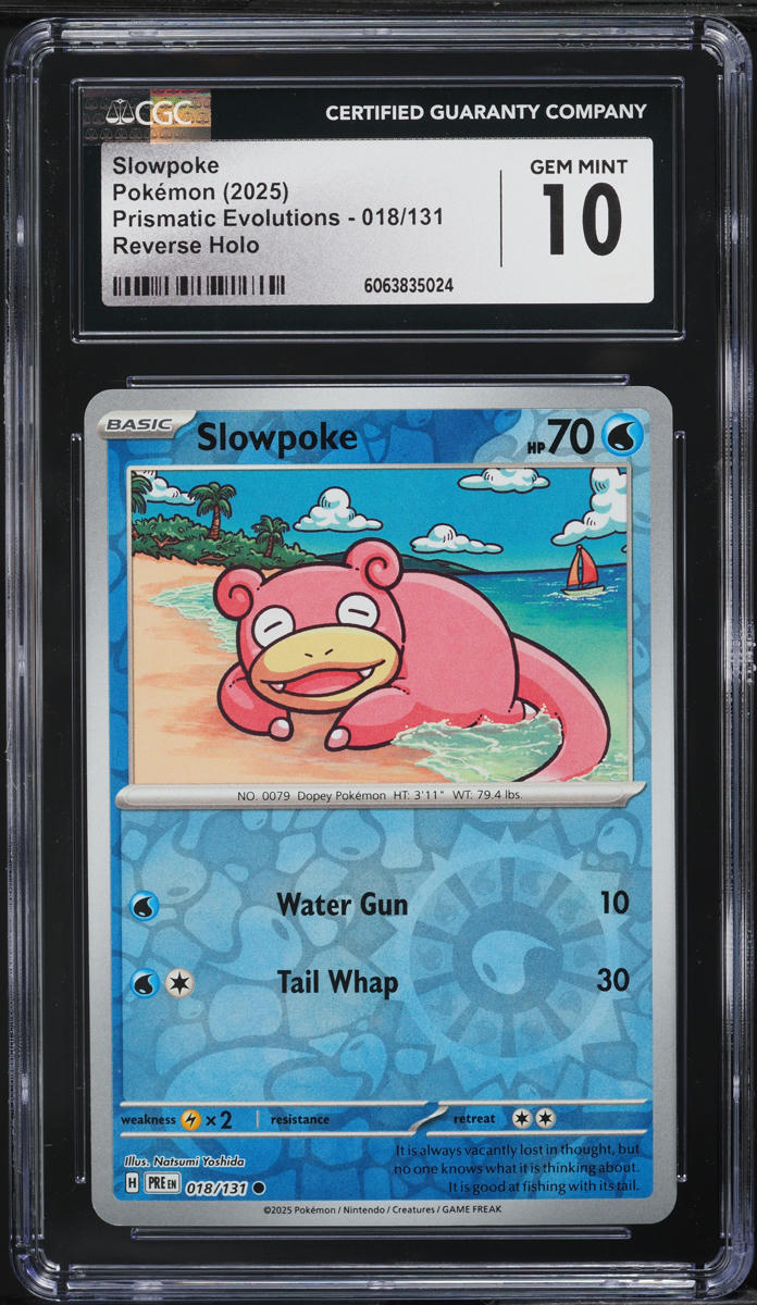 2025 Pokemon SV Prismatic Evolutions Reverse Holo Slowpoke #18 CGC 10 GEM MINT
