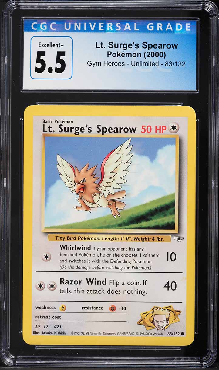 2000 Pokemon Gym Heroes Lt. Surge's Spearow #83 CGC 5.5 EX+