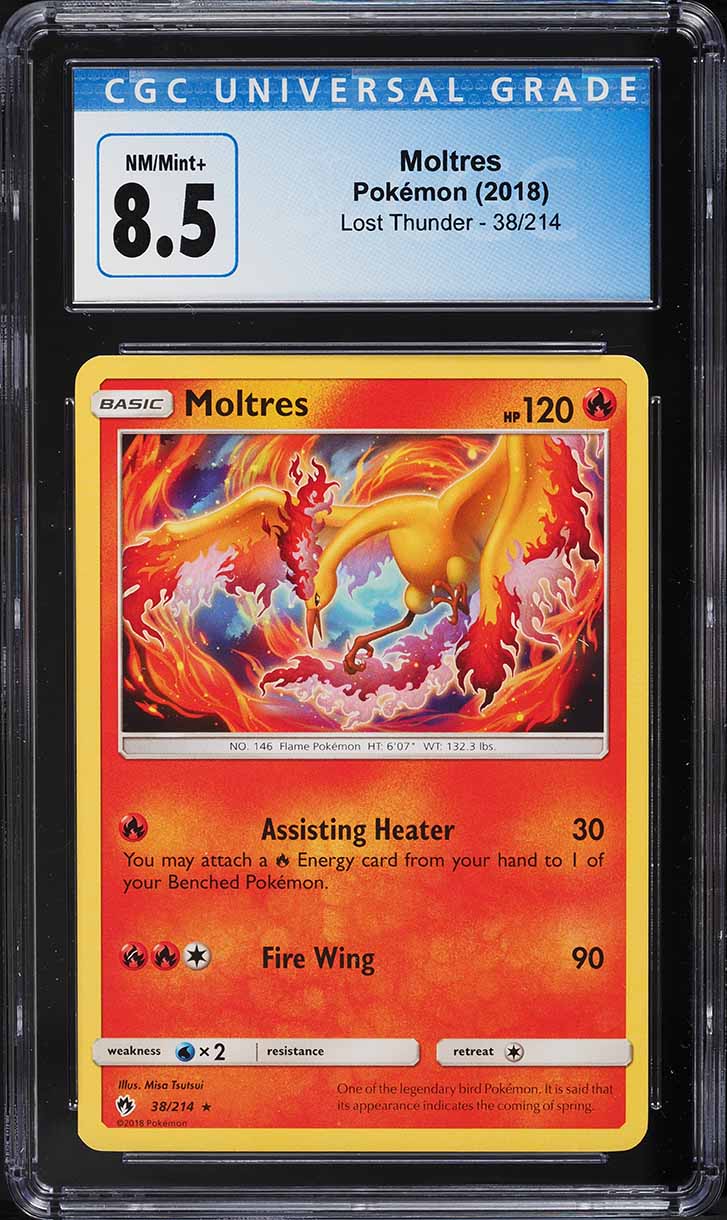 2018 Pokemon Sun & Moon Lost Thunder Moltres #38 CGC 8.5 NM-MT+