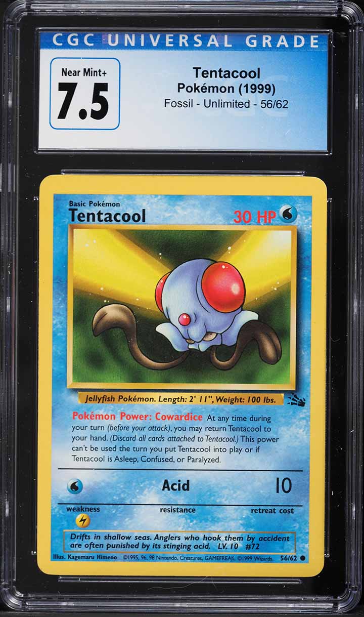 1999 Pokemon Fossil Tentacool #56 CGC 7.5 NRMT+