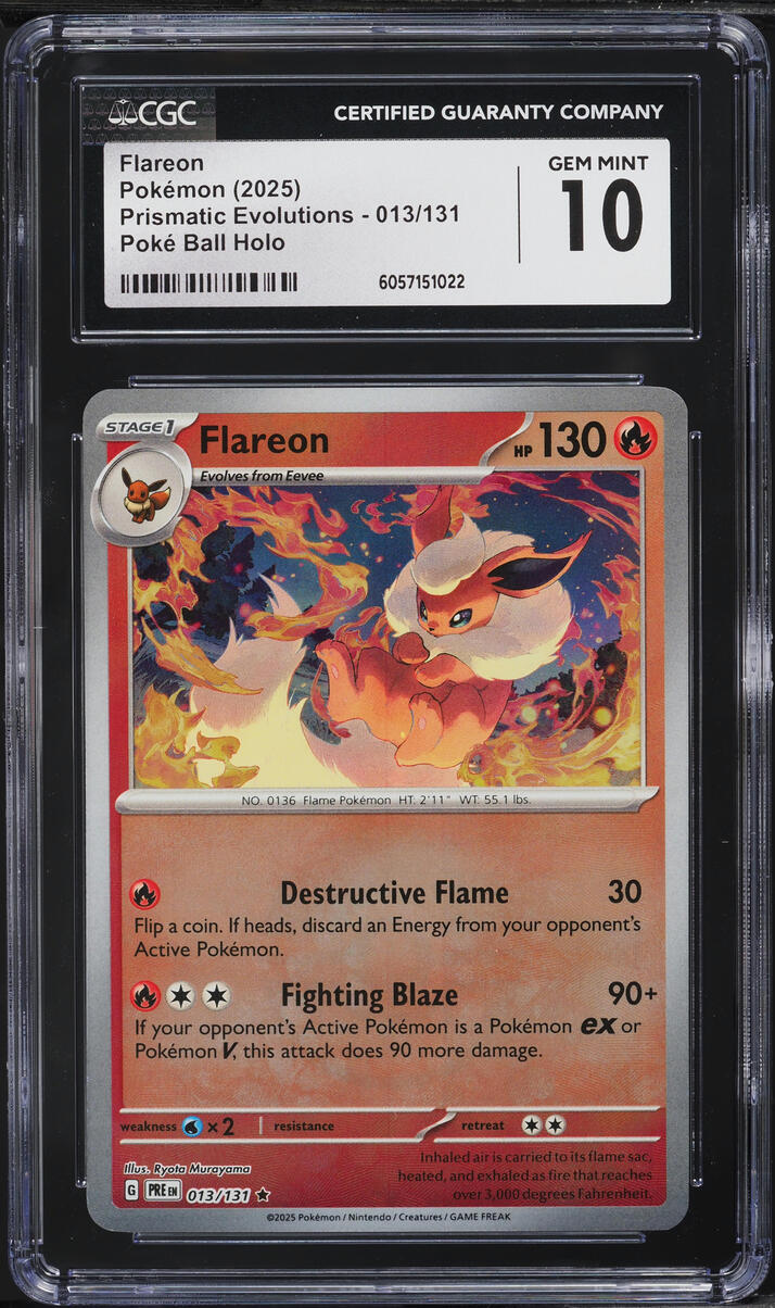 2025 Pokemon SV Prismatic Evolutions Poke Ball Holo Flareon #13 CGC 10 GEM MINT