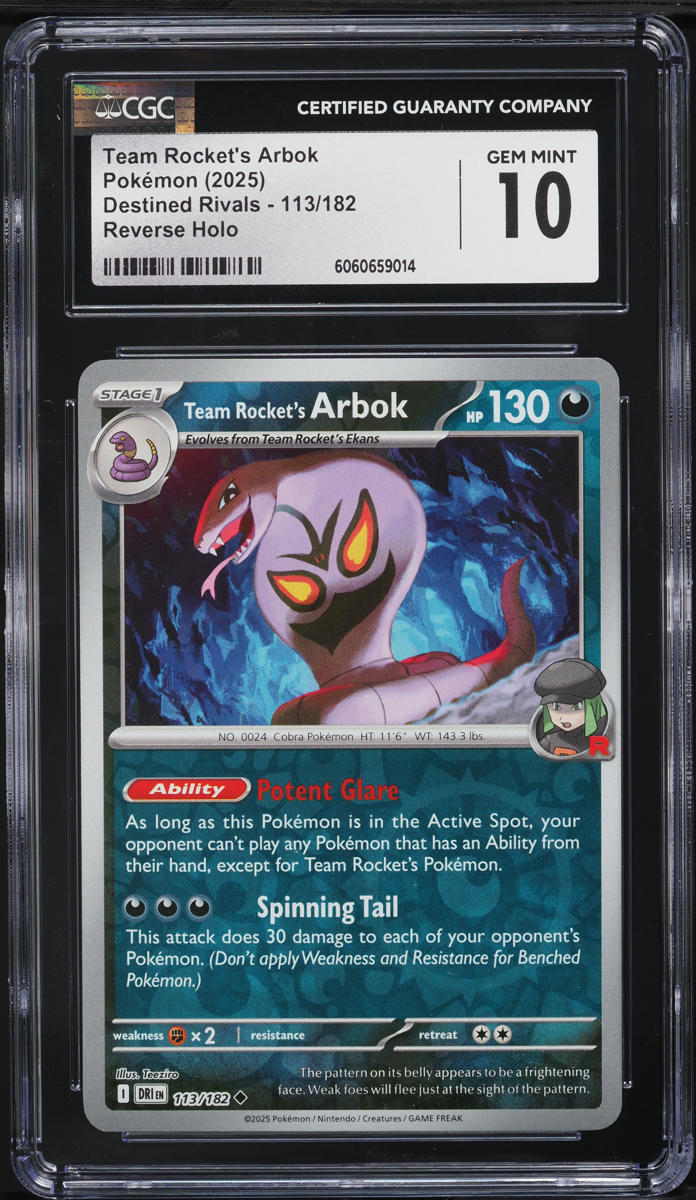 2025 Pokemon SV Destined Rivals Reverse Holo Team Rocket's Arbok #113 CGC 10 GEM