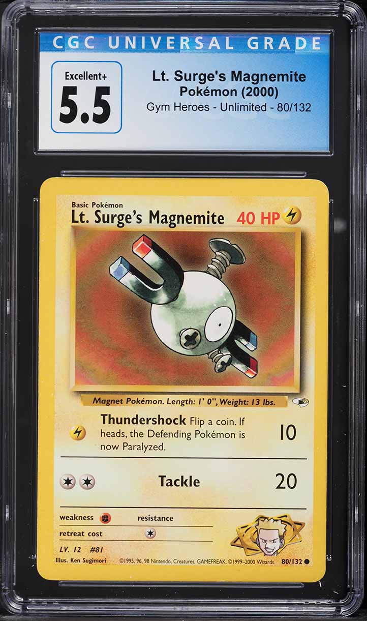 2000 Pokemon Gym Heroes Lt. Surge's Magnemite #80 CGC 5.5 EX+