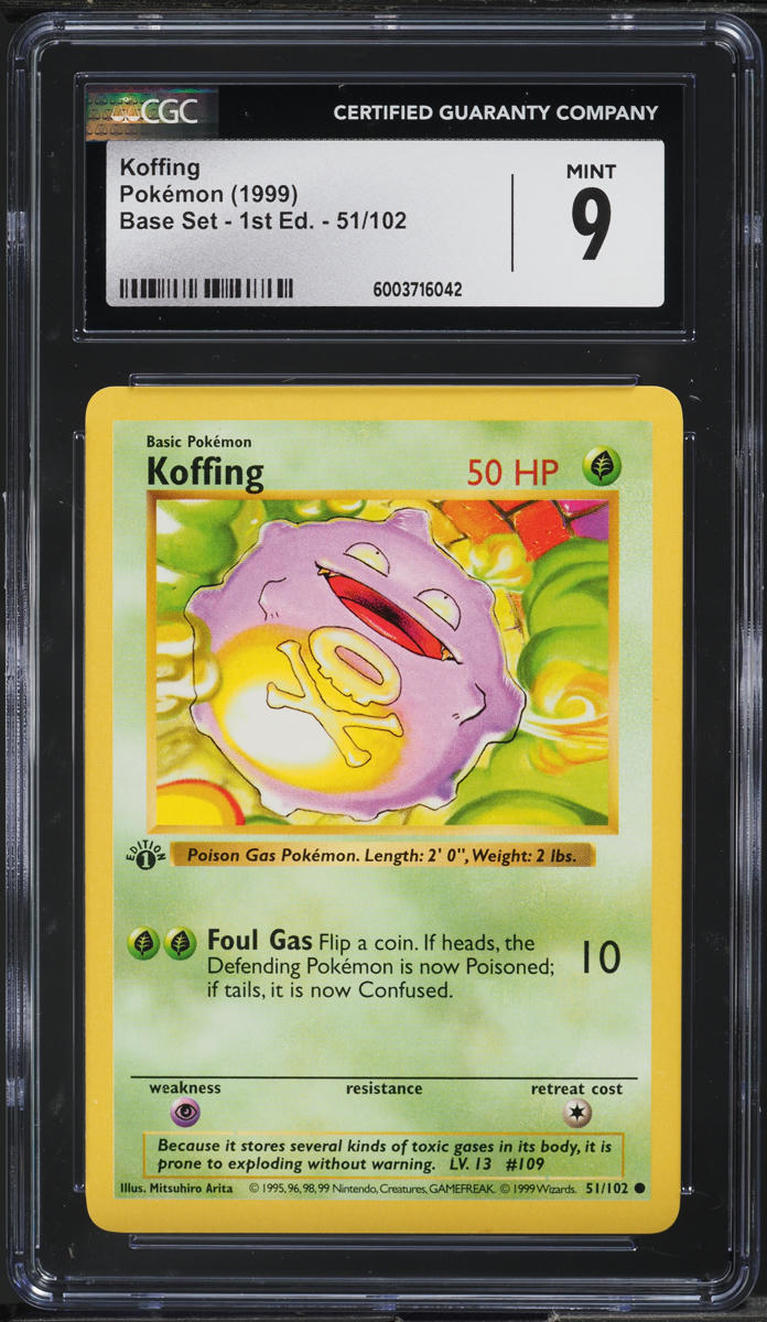 1999 Pokemon Base Set Shadowless 1st Edition Koffing #51 CGC 9 MINT