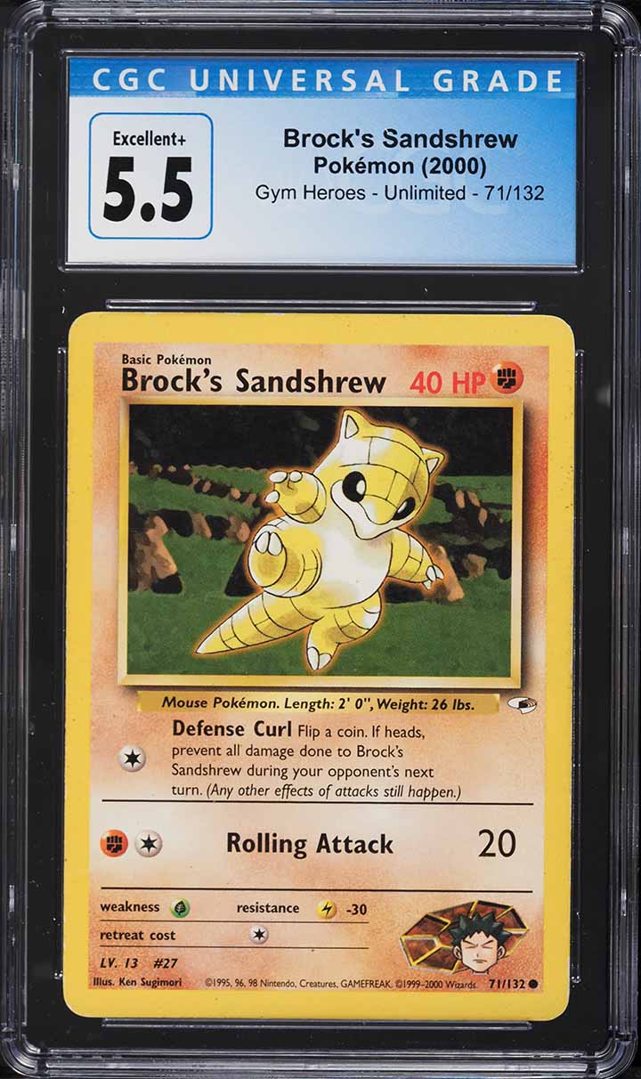 2000 Pokemon Gym Heroes Brock's Sandshrew #71 CGC 5.5 EX+