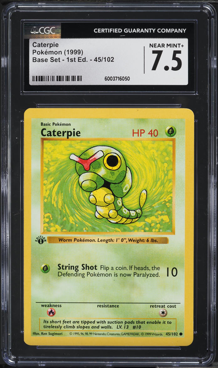 1999 Pokemon Base Set Shadowless 1st Edition Caterpie #45 CGC 7.5 NRMT+