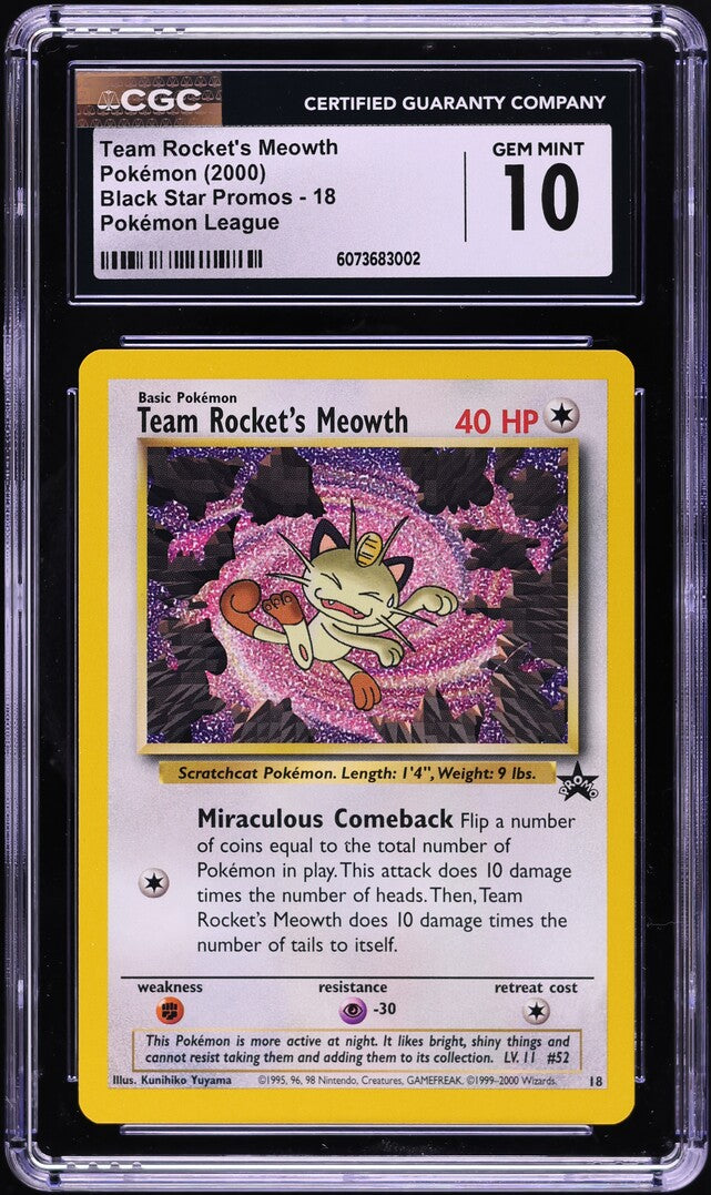 2000 Pokemon League Black Star Promo Team Rocket's Meowth #18 CGC 10 GEM MINT