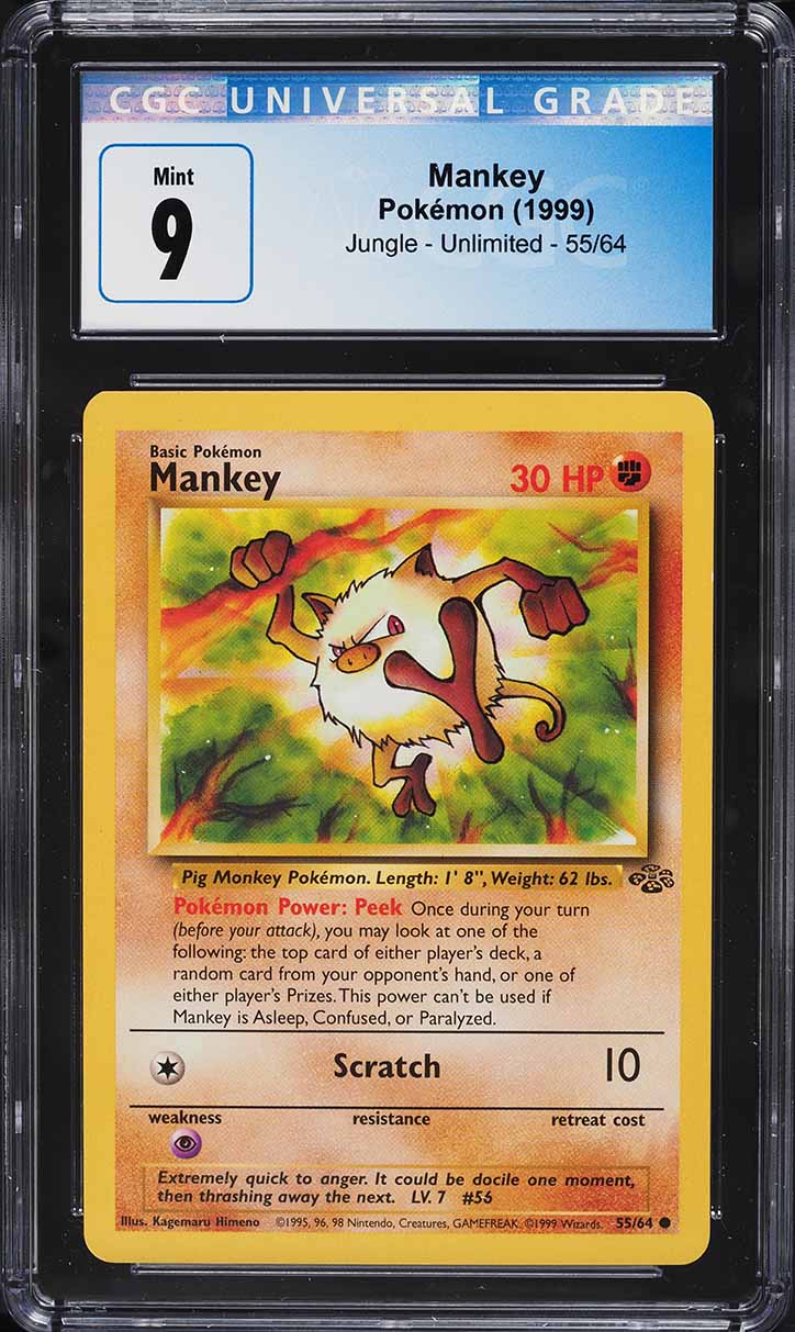 1999 Pokemon Jungle Mankey #55 CGC 9 MINT