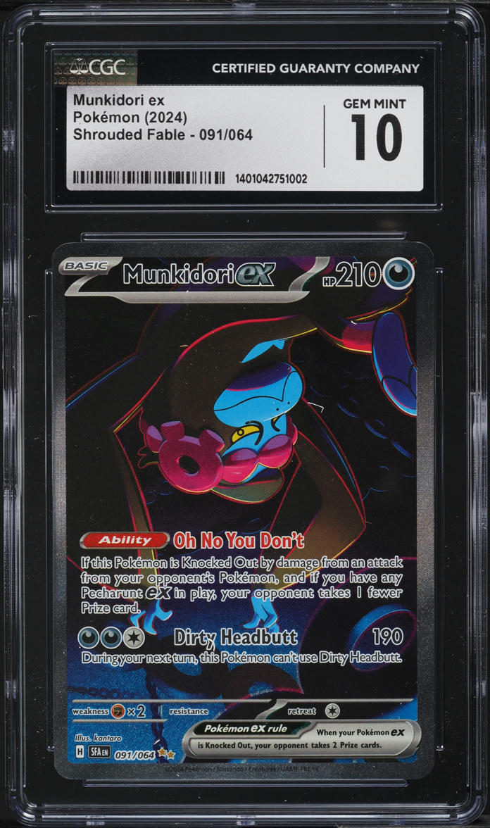 2024 Pokemon Scarlet & Violet Shrouded Fable Munkidori ex #91 CGC 10 GEM MINT