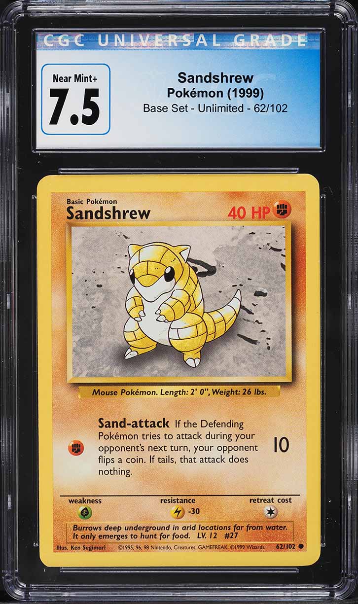 1999 Pokemon Base Set Sandshrew #62 CGC 7.5 NRMT+