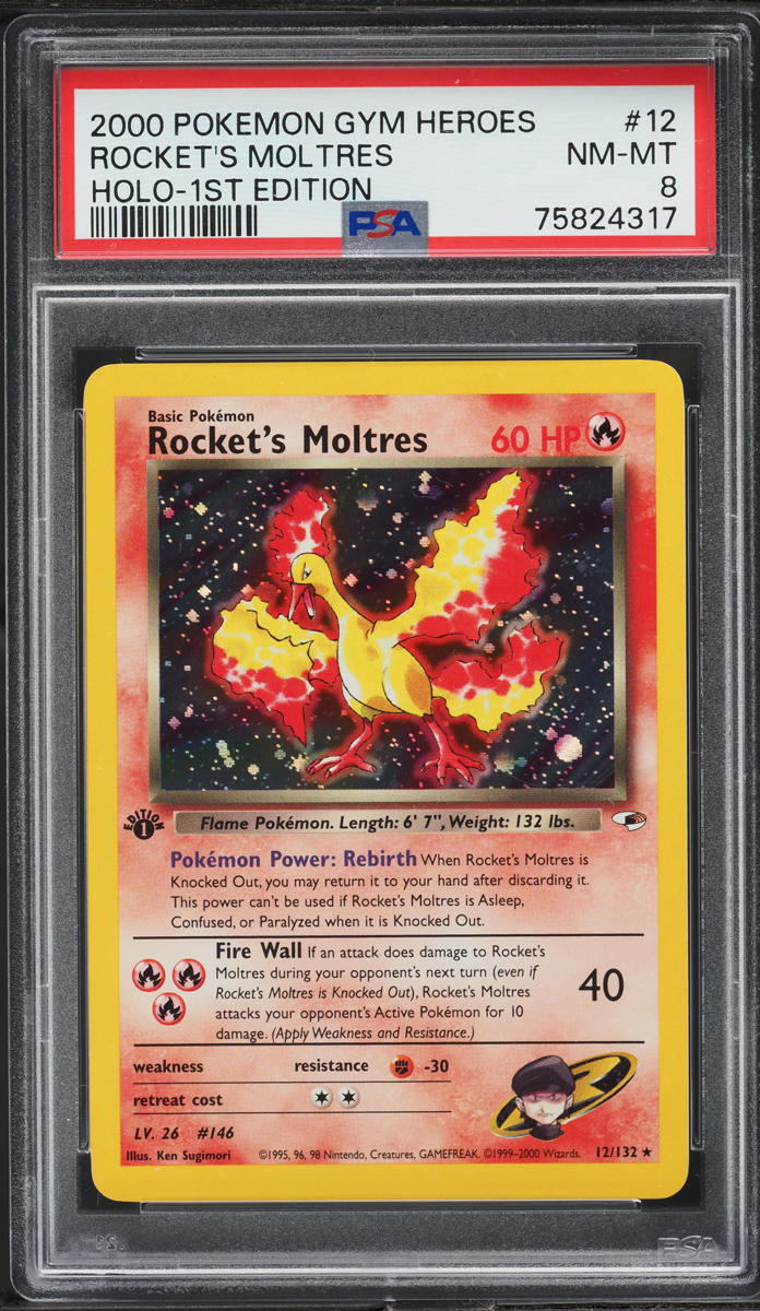 2000 Pokemon Gym Heroes 1st Edition Holo Rocket's Moltres #12 PSA 8 NM-MT