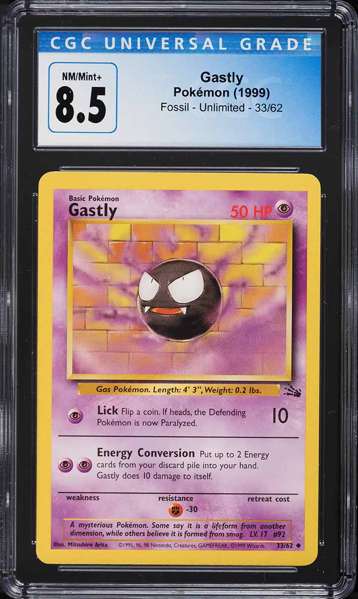 1999 Pokemon Fossil Gastly #33 CGC 8.5 NM-MT+