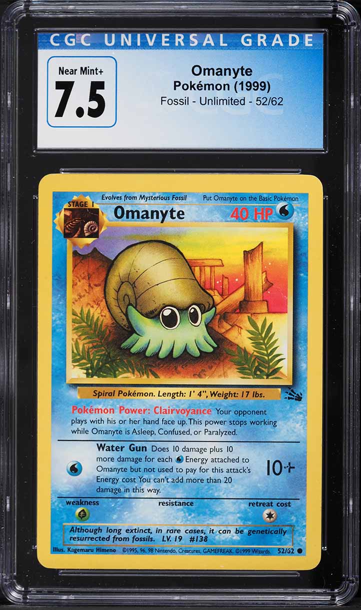 1999 Pokemon Fossil Omanyte #52 CGC 7.5 NRMT+