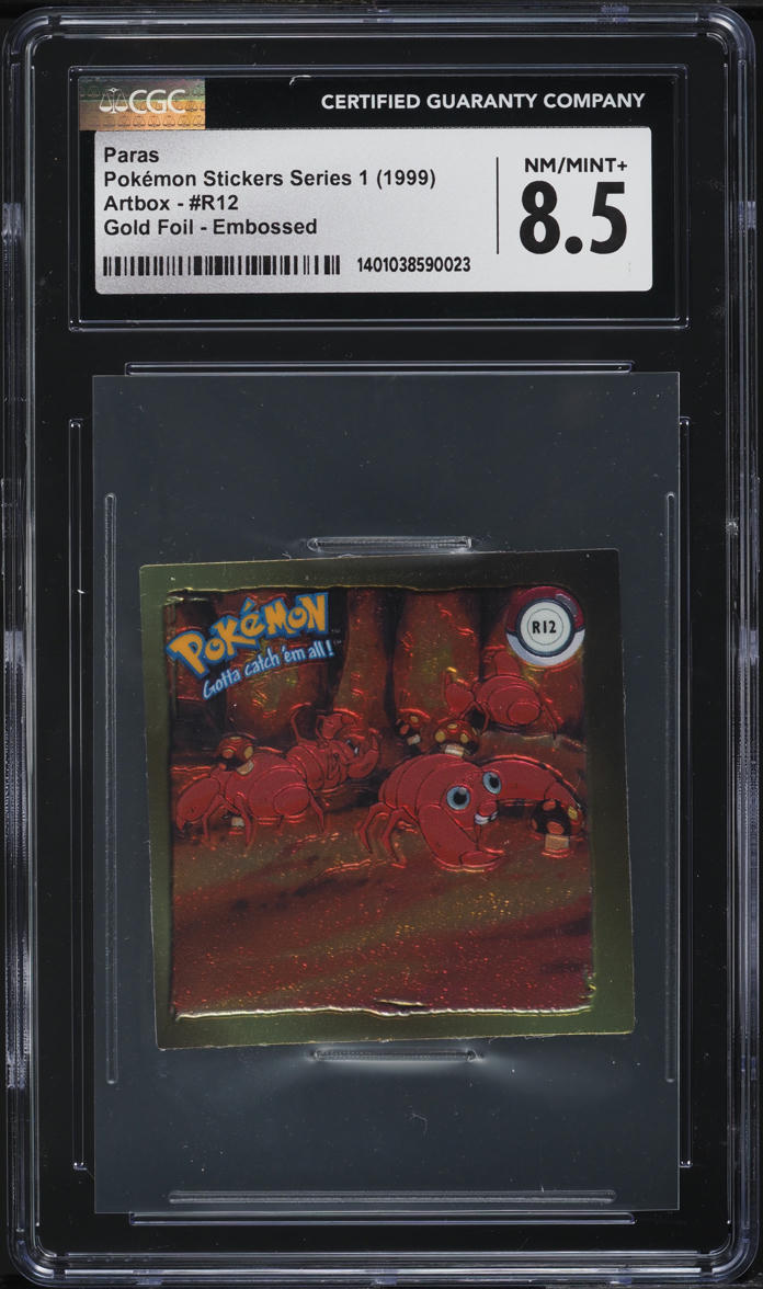 1999 Pokemon Stickers Series 1 Artbox Gold Foil Embossed Paras #R12 CGC 8.5