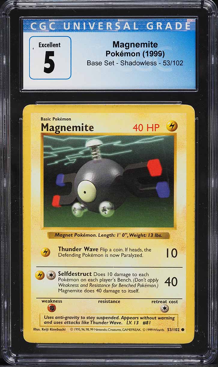 1999 Pokemon Base Set Shadowless Magnemite #53 CGC 5 EX