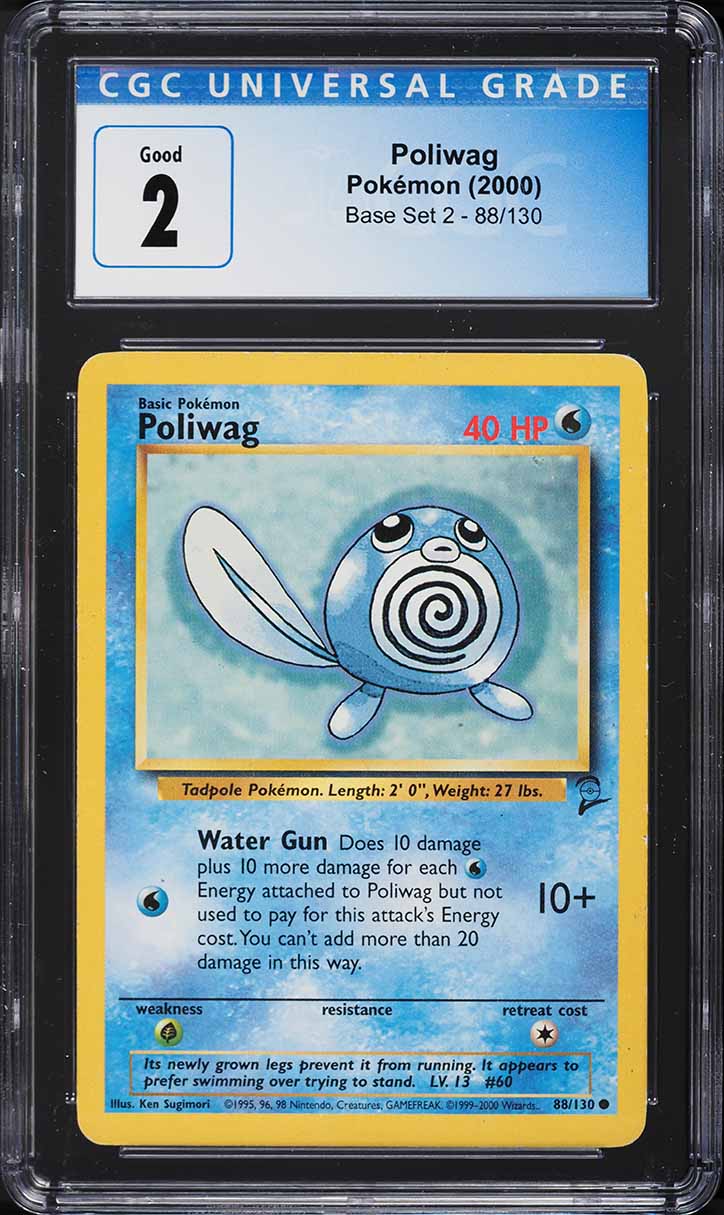 2000 Pokemon Base Set 2 Poliwag #88 CGC 2 GD