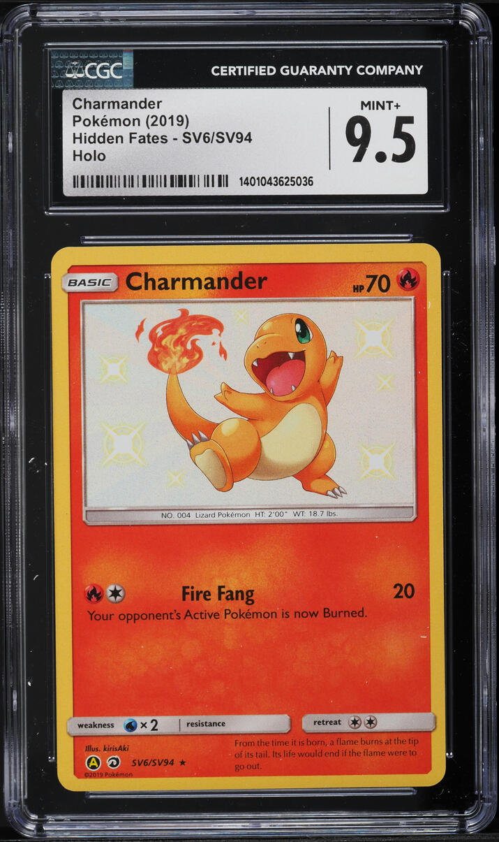 2019 Pokemon Sun & Moon Hidden Fates Shiny Charmander #SV6 CGC 9.5 MINT+