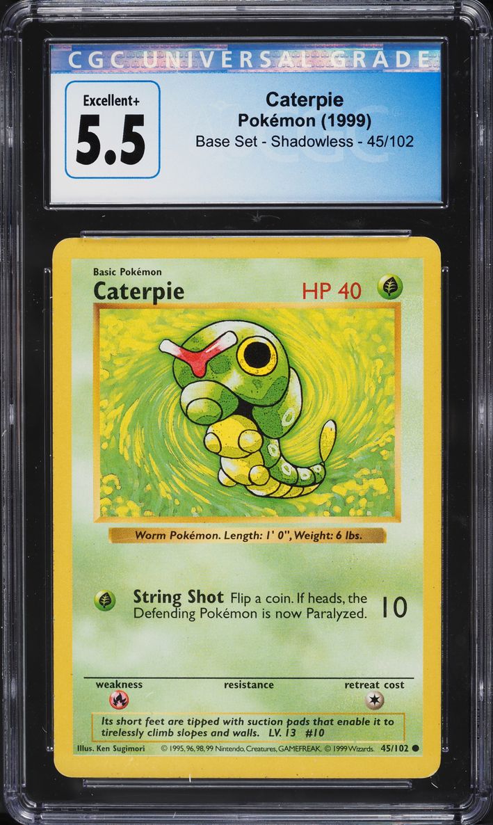 1999 Pokemon Base Set Shadowless Caterpie #45 CGC 5.5 EX+