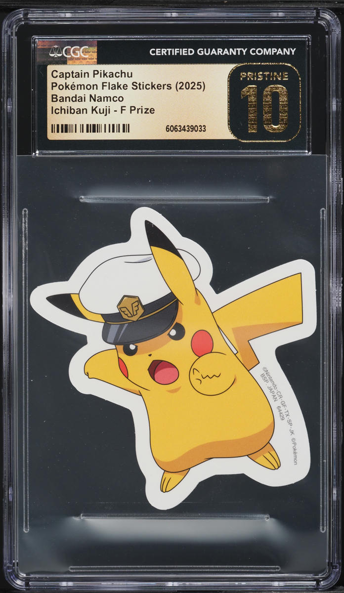 2025 Pokemon Japanese Bandai Sticker Ichiban Kuji F Prize Captain Pikachu CGC 10