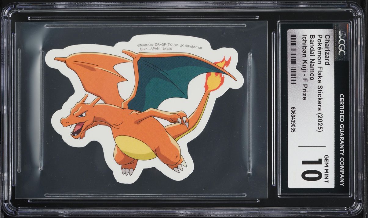 2025 Pokemon Japanese Flake Sticker Bandai Ichiban Kuji F Prize Charizard CGC 10