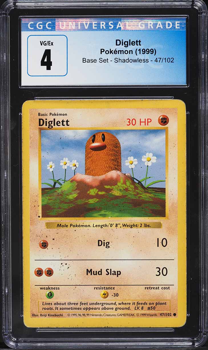 1999 Pokemon Base Set Shadowless Diglett #47 CGC 4 VGEX