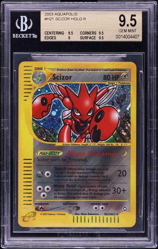 2003 Pokemon Aquapolis Holo Scizor #H21 BGS 9.5 GEM MINT