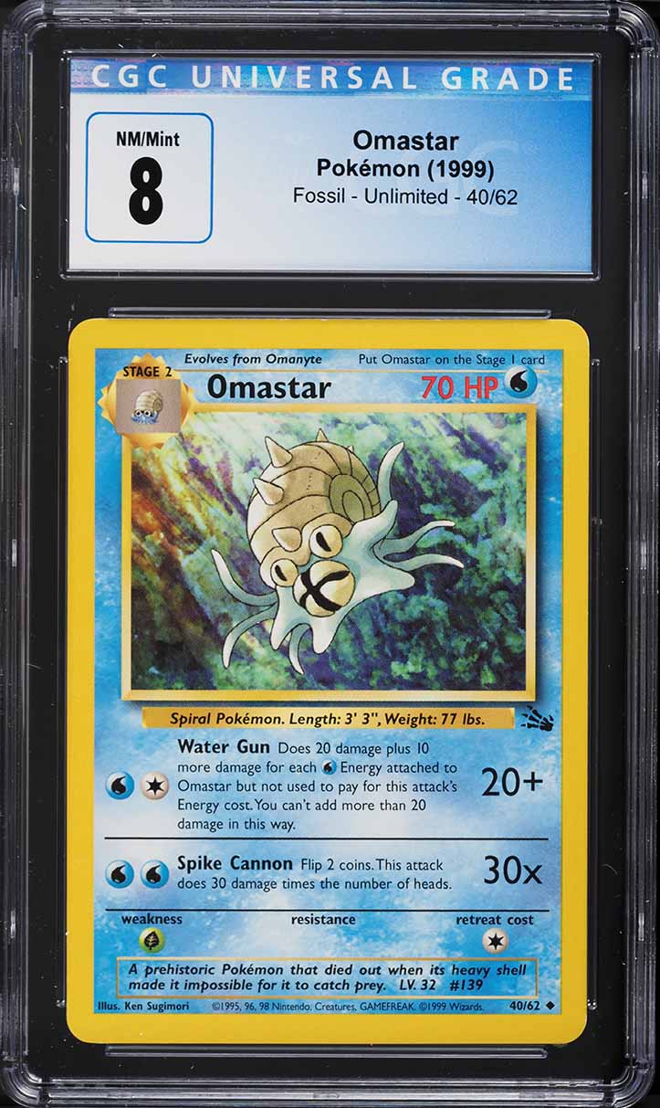 1999 Pokemon Fossil Omastar #40 CGC 8 NM-MT