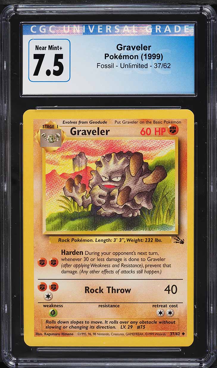 1999 Pokemon Fossil Graveler #37 CGC 7.5 NRMT+