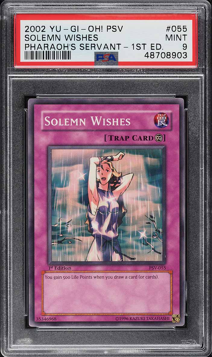 2002 Yu-Gi-Oh! Pharaoh's Servant 1st Edition Solemn Wishes #PSV-055 PSA 9 MINT