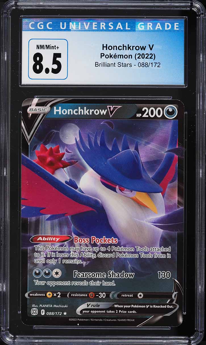 2022 Pokemon Sword & Shield Brilliant Stars Honchkrow V #88 CGC 8.5 NM-MT+