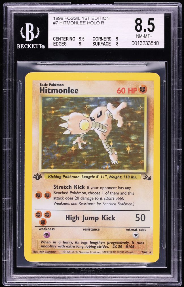 1999 Pokemon Fossil 1st Edition Holo Hitmonlee #7 BGS 8.5 NM-MT+