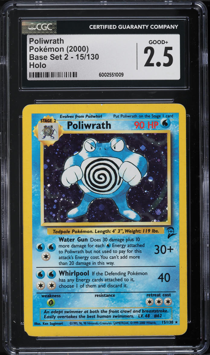 2000 Pokemon Base Set 2 Holo Poliwrath #15 CGC 2.5 GD+