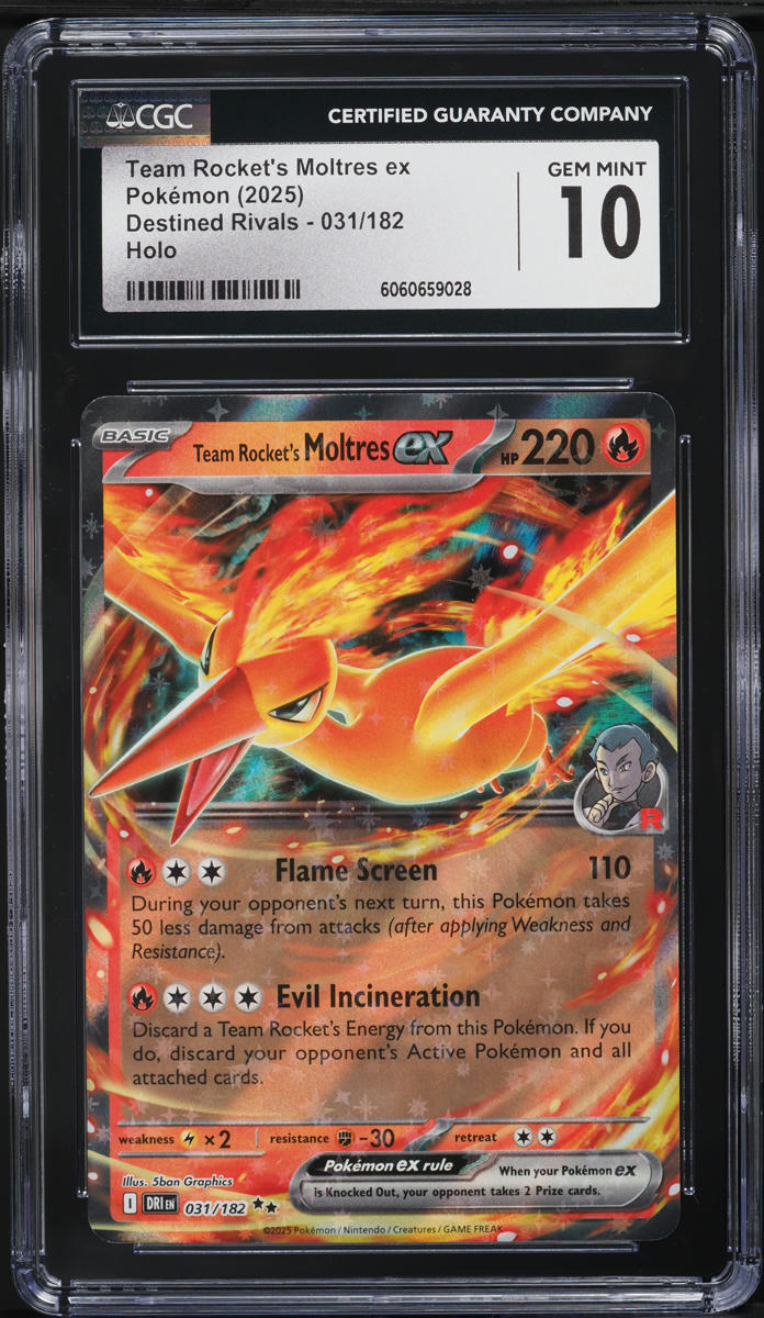 2025 Pokemon SV Destined Rivals Holo Team Rocket's Moltres ex #31 CGC 10 GEM