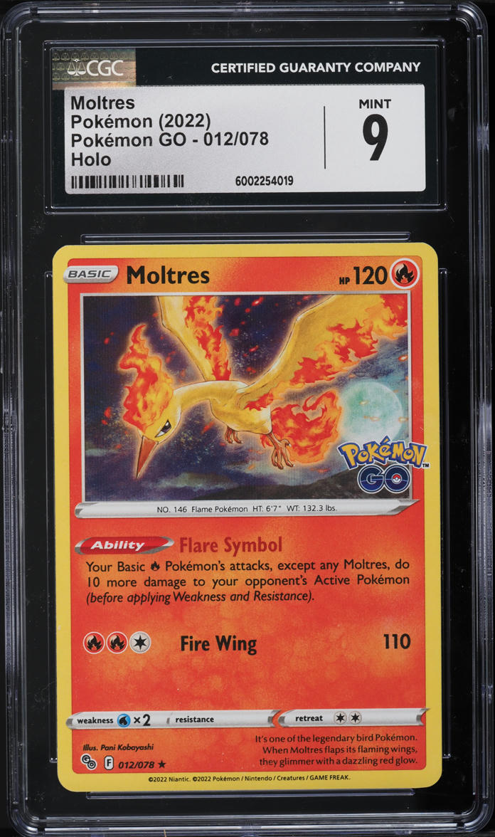 2022 Pokemon Sword & Shield Pokemon GO Holo Moltres #12 CGC 9 MINT