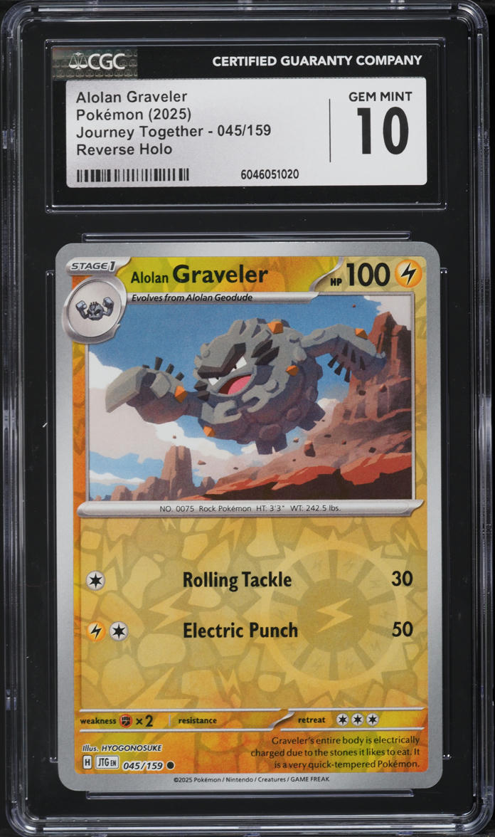 2025 Pokemon SV Journey Together Reverse Holo Alolan Graveler #45 CGC 10 GEM