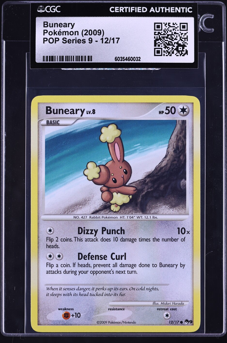 2009 Pokemon POP Series 9 Buneary #12 CGC AUTH