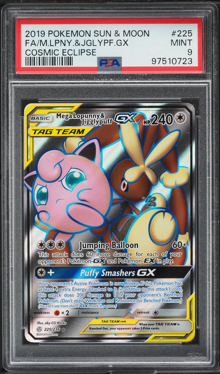 2019 Pokemon SM Cosmic Eclipse Mega Lopunny & Jigglypuff GX #225 PSA 9 MINT