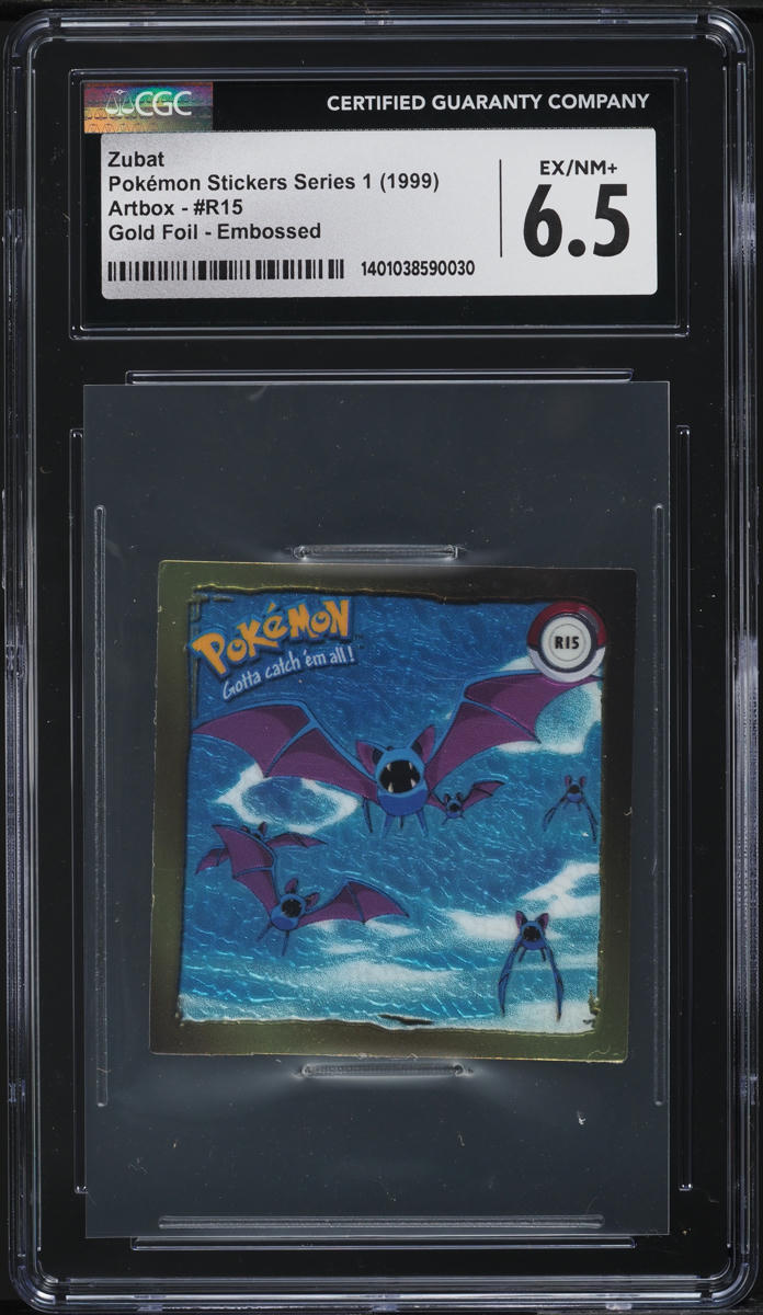 1999 Pokemon Stickers Series 1 Artbox Gold Foil Embossed Zubat #R15 CGC 6.5