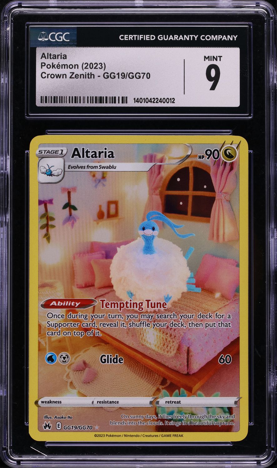 2023 Pokemon Sword & Shield Crown Zenith Full Art Altaria #GG19 CGC 9 MINT