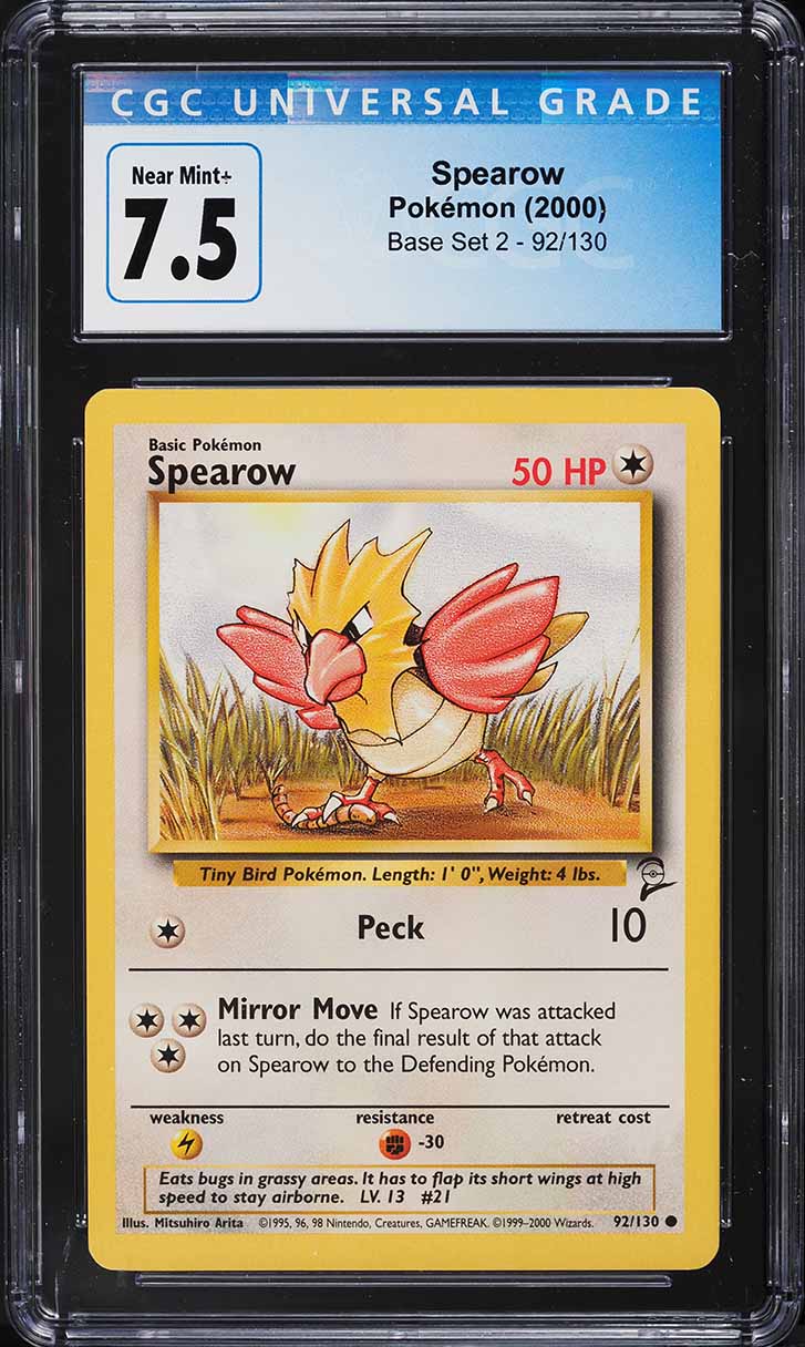 2000 Pokemon Base Set 2 Spearow #92 CGC 7.5 NRMT+