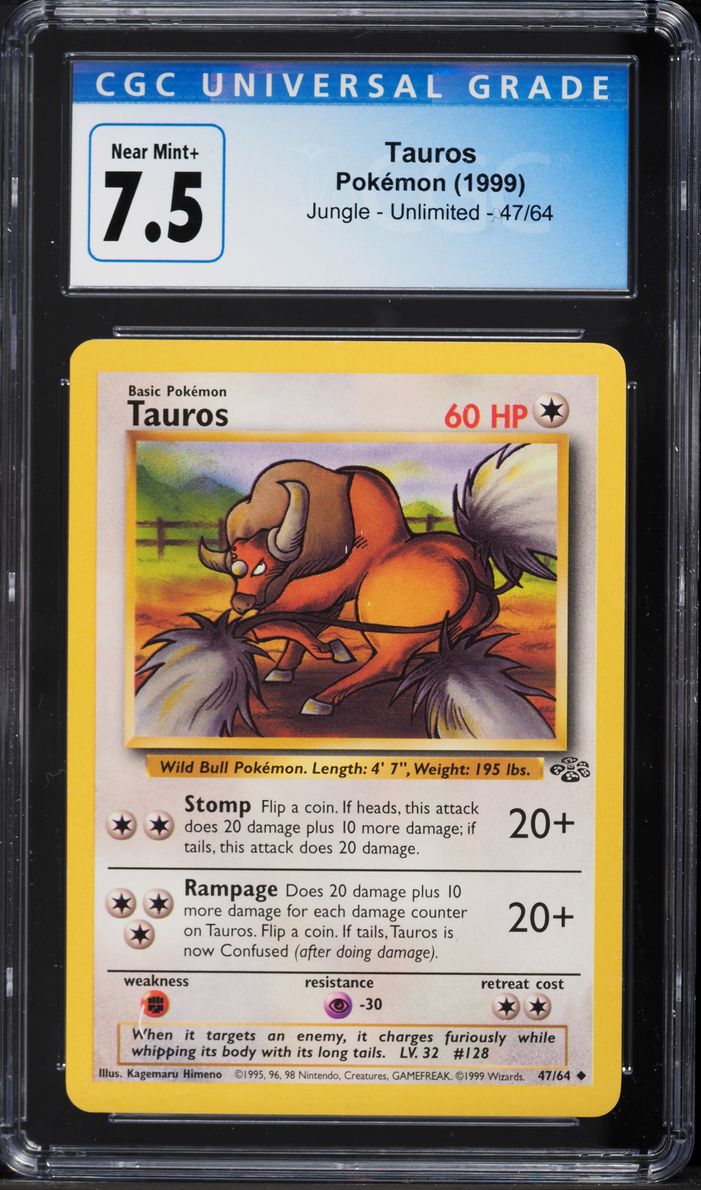 1999 Pokemon Jungle Tauros #47 CGC 7.5 NRMT+